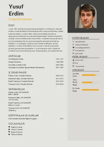 Güvenlik Görevlisi CV Örnekleri cv indir